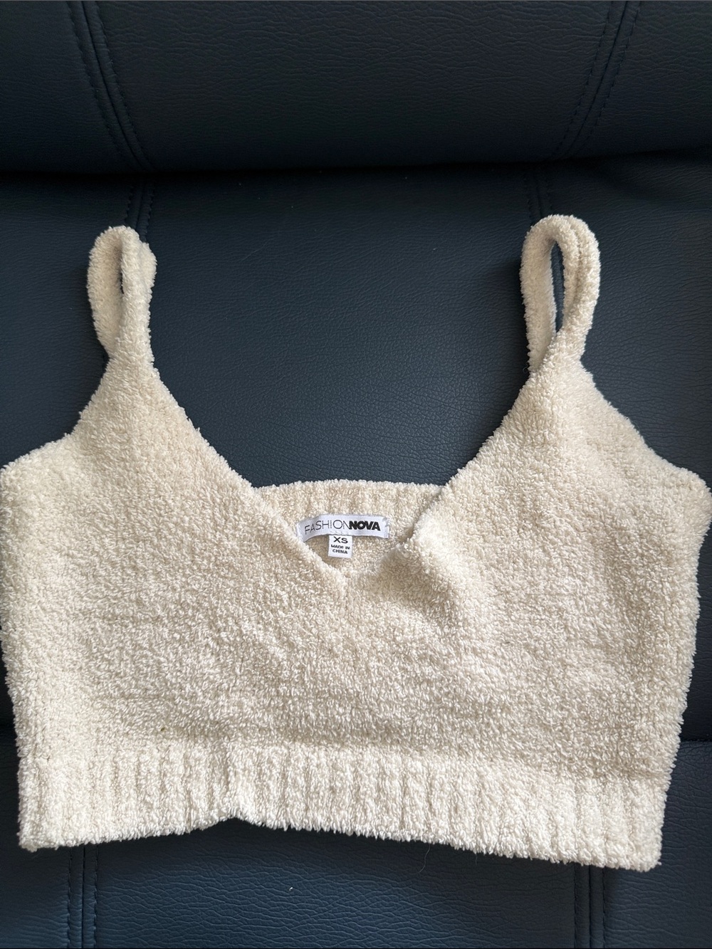Fashion Nova Cream Cozy Fuzzy Cropped Tank